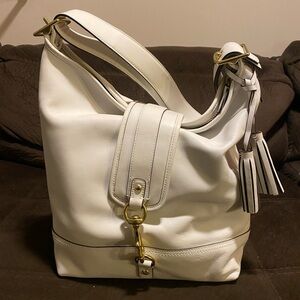 Coach White Leather Shoulder Bag with Gold Accents